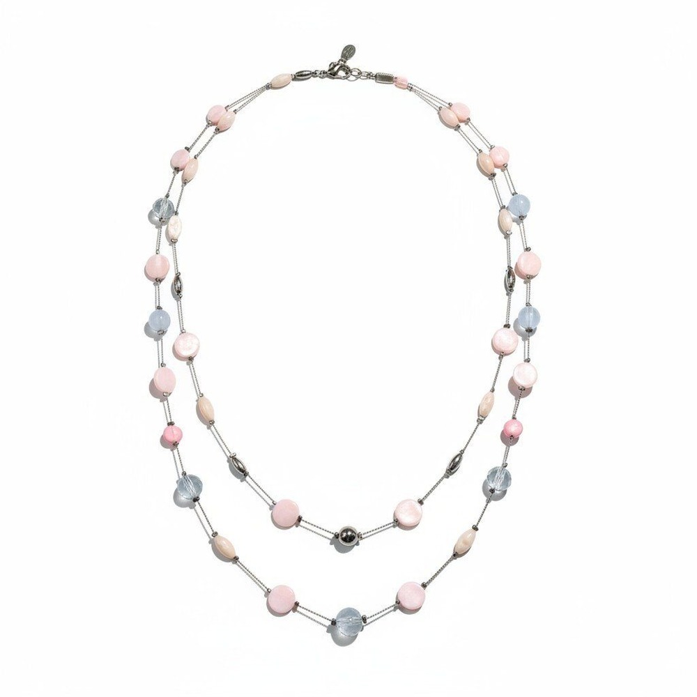 Coldwater Creek Womens OS Pink Layered Shell Bead Necklace Boho Vintage‎ Style